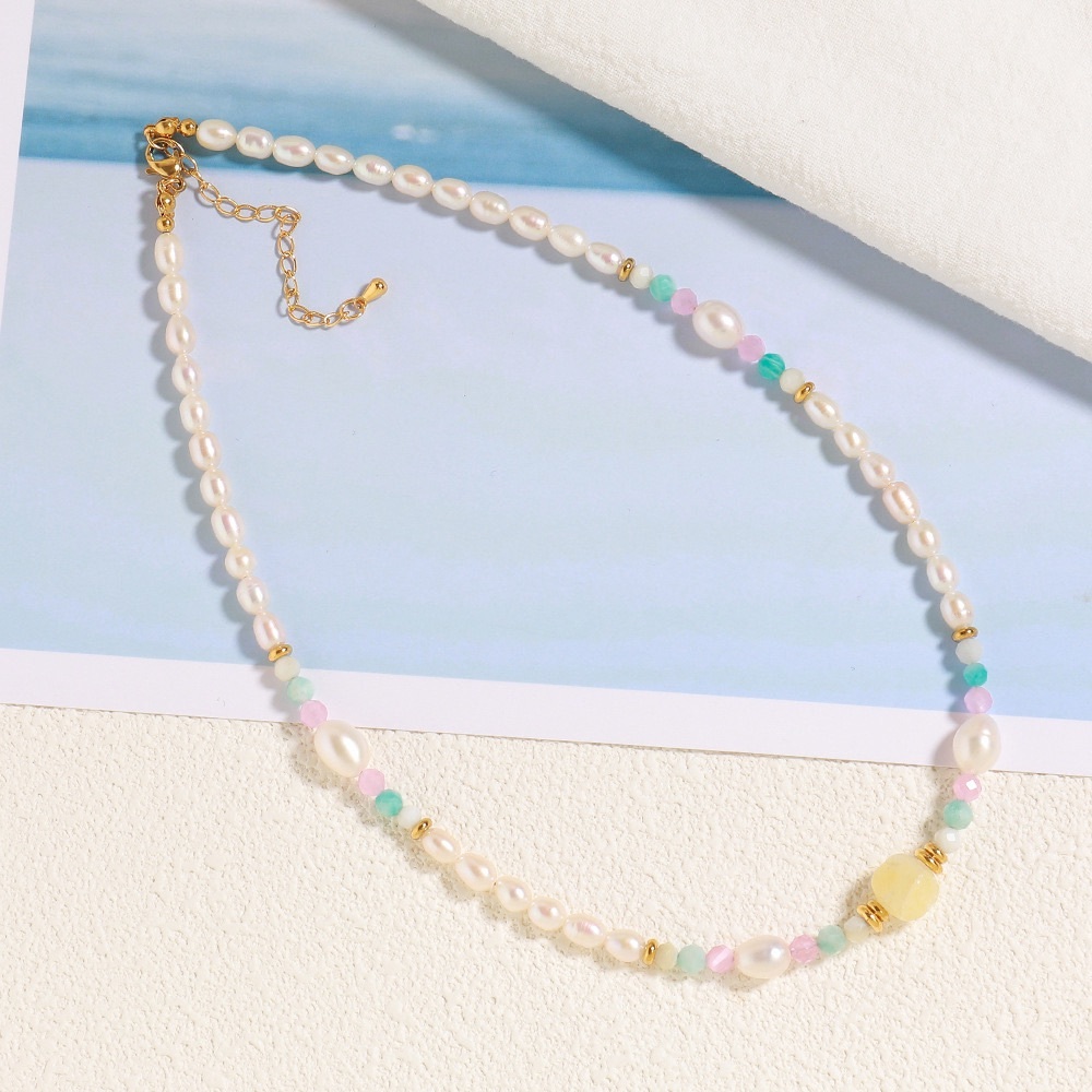 Freshwater Pearl Gemstone Necklace*Aquamarine*Citrine*White Jade*Rose Quartz - Picture 4 of 5